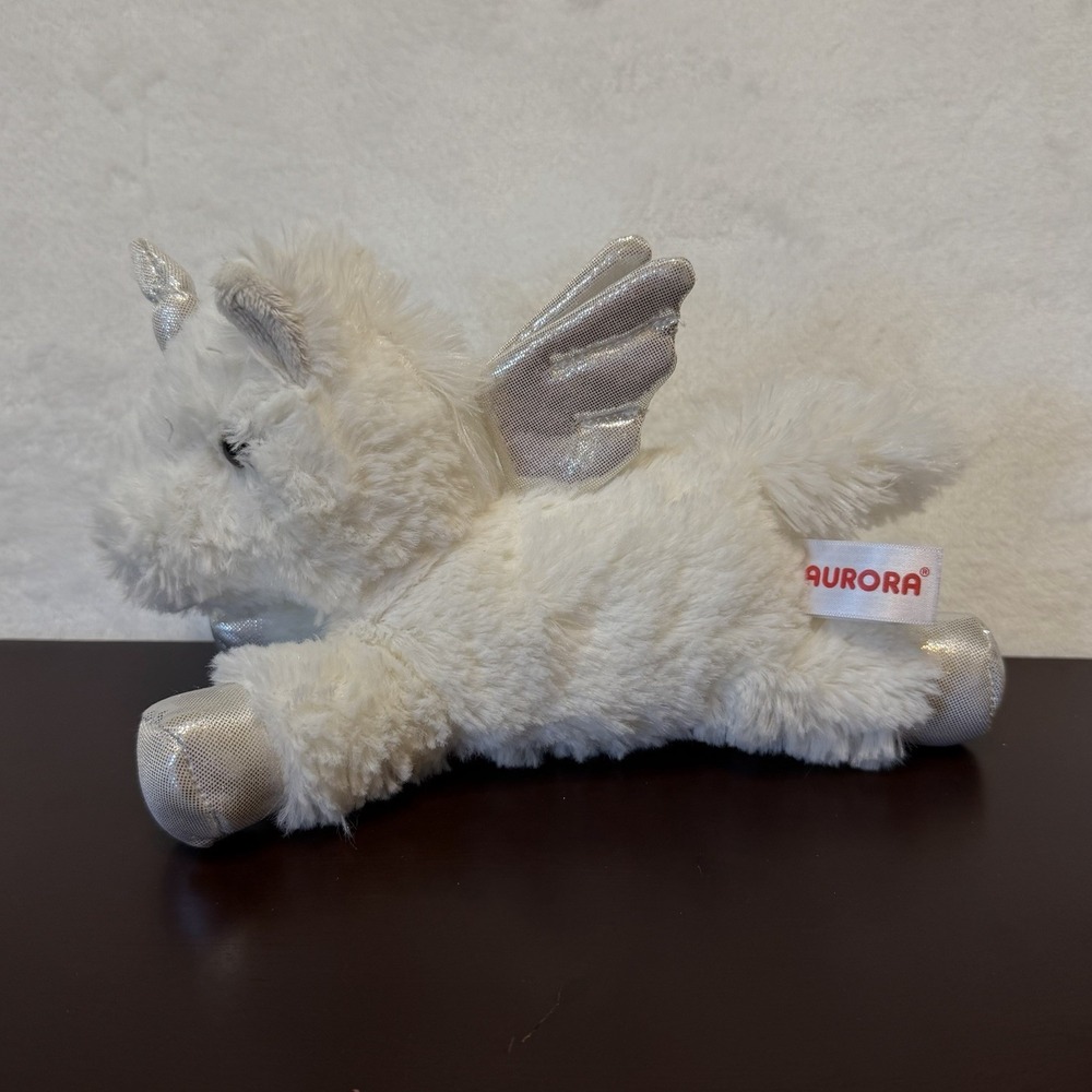 White Silver Unicorn Pegasus Aurora Plush Stuffed Animal 9in So Soft 2018